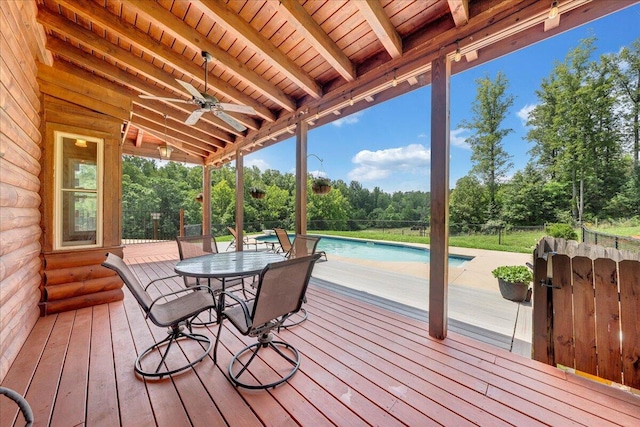 1769 Scenic View Rd, Moneta, VA 24121 - deck with a ceiling fan and view of wooded area