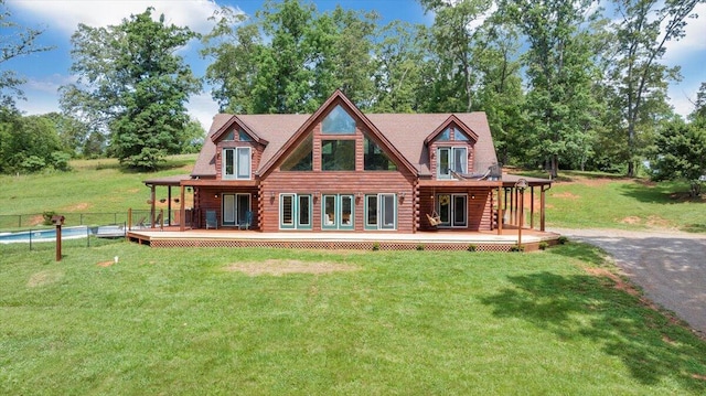 1769 Scenic View Rd, Moneta, VA 24121 - rear view of property with log siding and a wooden deck