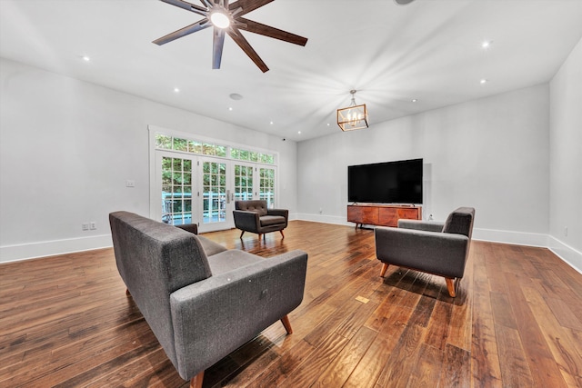 3150 Green Ridge Rd NW, Roanoke, VA 24019 - living room with wood-type flooring, a chandelier, a ceiling fan, and recessed lighting