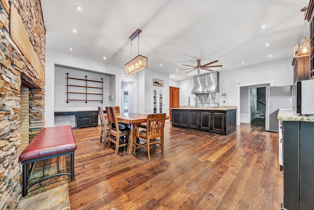 3150 Green Ridge Rd NW, Roanoke, VA 24019 - dining space with dark wood-type flooring, recessed lighting, and a ceiling fan
