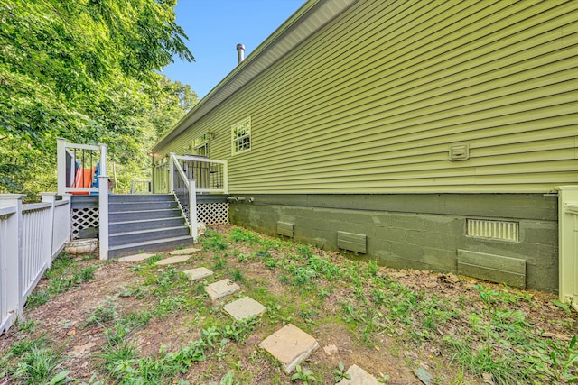 3150 Green Ridge Rd NW, Roanoke, VA 24019 - view of property exterior featuring a wooden deck, crawl space, and stairs