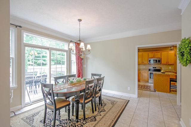 1266 Wills Way, Forest, VA 24551 - dining area with a chandelier, ornamental molding, and light tile patterned flooring