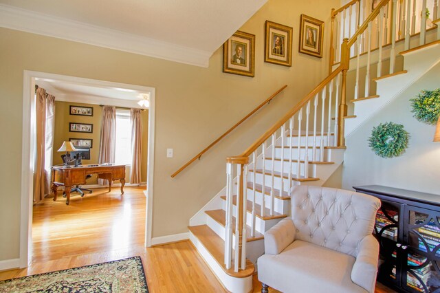 1266 Wills Way, Forest, VA 24551 - stairway featuring wood finished floors and crown molding