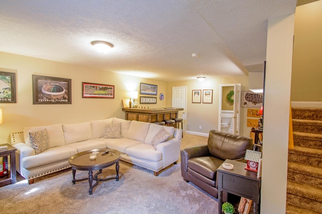 1266 Wills Way, Forest, VA 24551 - living area featuring stairs, carpet, and a textured ceiling