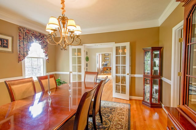 1266 Wills Way, Forest, VA 24551 - dining room with a chandelier, wood finished floors, french doors, and ornamental molding
