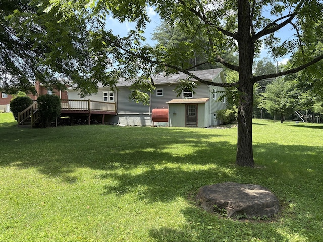 713 Rose Ave, Covington, VA 24426 - view of grassy yard with a deck and an outbuilding