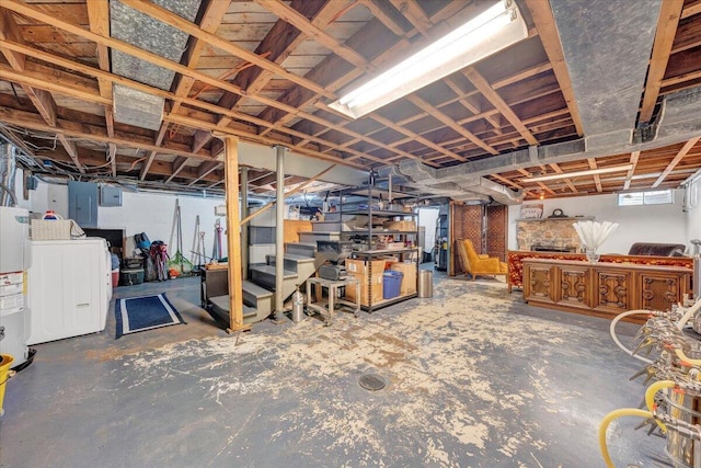 413 Idaho St, Salem, VA 24153 - unfinished basement with electric panel, washer / dryer, water heater, and stairway