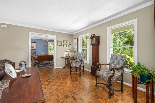 420 Cresthill Rd, Lynchburg, VA 24504 - living area with crown molding, a textured ceiling, and an office area