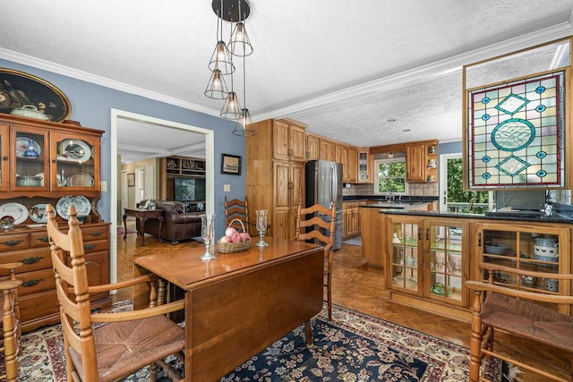 420 Cresthill Rd, Lynchburg, VA 24504 - dining area with a textured ceiling and crown molding