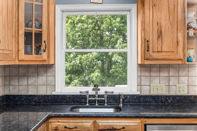 420 Cresthill Rd, Lynchburg, VA 24504 - kitchen featuring glass insert cabinets, healthy amount of natural light, and tasteful backsplash