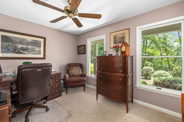 420 Cresthill Rd, Lynchburg, VA 24504 - office area with light carpet, ceiling fan, and a textured ceiling