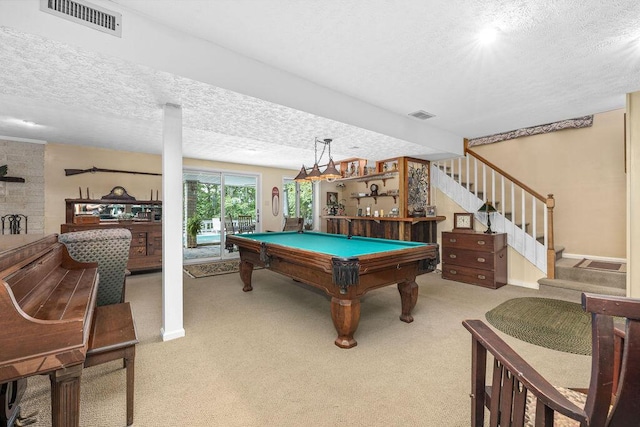 420 Cresthill Rd, Lynchburg, VA 24504 - recreation room with a textured ceiling, carpet, and pool table
