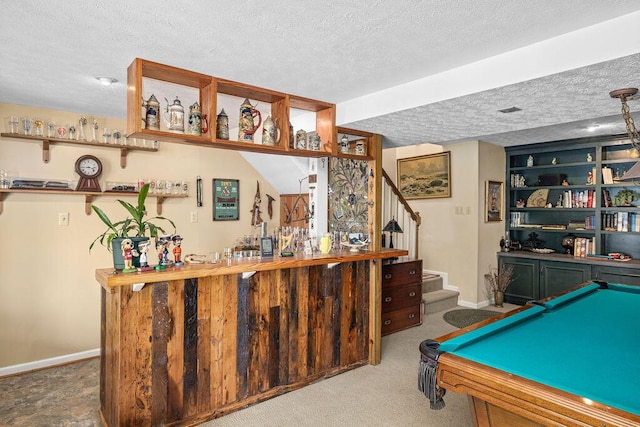 420 Cresthill Rd, Lynchburg, VA 24504 - recreation room with a bar, a textured ceiling, billiards table, and carpet