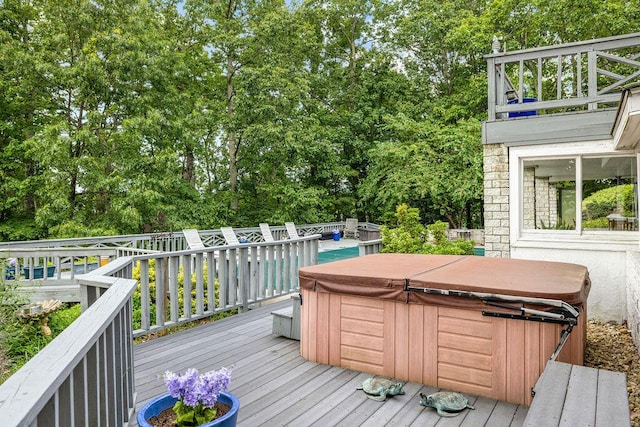 420 Cresthill Rd, Lynchburg, VA 24504 - deck featuring a hot tub and view of wooded area