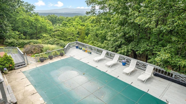 420 Cresthill Rd, Lynchburg, VA 24504 - view of swimming pool featuring a deck with mountain view and a wooded view
