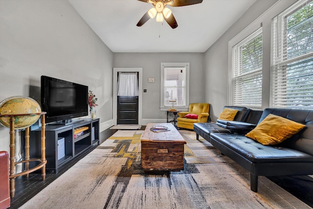 1521 Church Ave SE, Roanoke, VA 24013 - living room featuring wood finished floors and ceiling fan