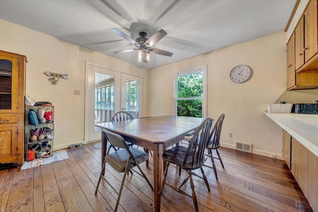404 Robin Ridge Rd, Rocky Mount, VA 24151 - dining space with hardwood / wood-style floors, a ceiling fan, and french doors