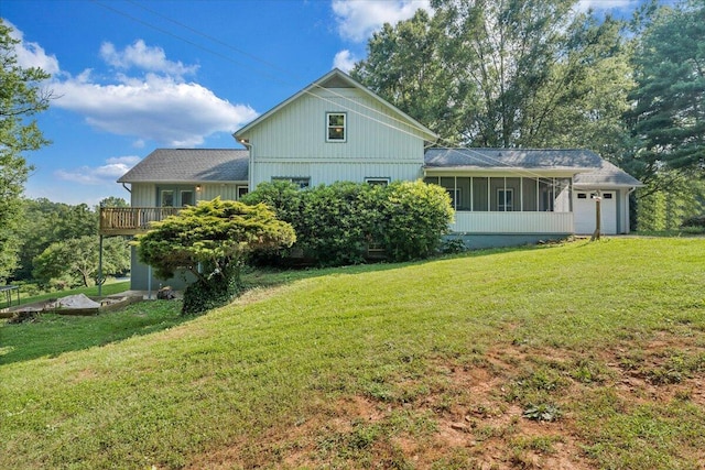 404 Robin Ridge Rd, Rocky Mount, VA 24151 - view of property exterior with an attached garage, a yard, and a sunroom