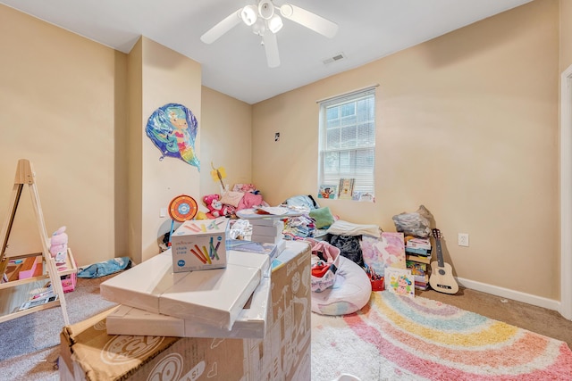 1406 Melrose Ave NW, Roanoke, VA 24017 - recreation room featuring carpet and ceiling fan