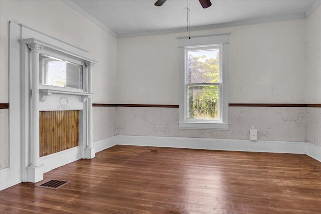 610 18th St SE, Roanoke, VA 24013 - empty room featuring wood-type flooring, ceiling fan, and crown molding