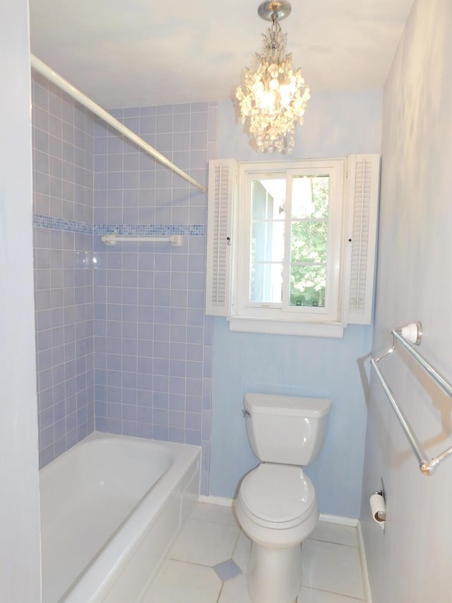 4029 Kentland Dr, Roanoke, VA 24018 - bathroom with tile patterned floors, a chandelier, and bathing tub / shower combination