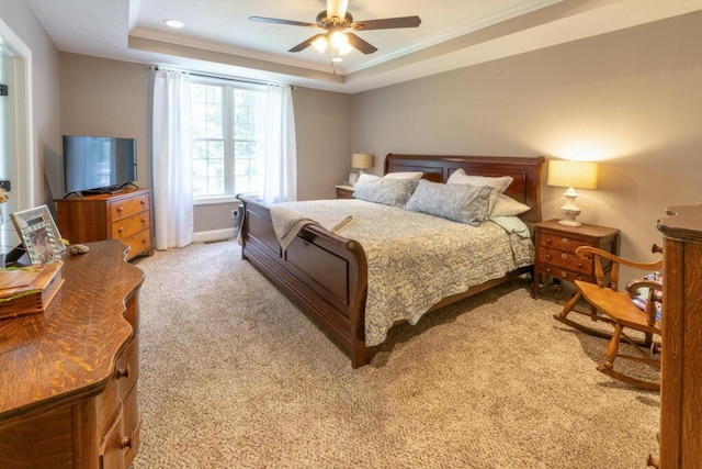 115 Armistead Ln, Rustburg, VA 24588 - bedroom featuring a raised ceiling, light colored carpet, crown molding, and a ceiling fan