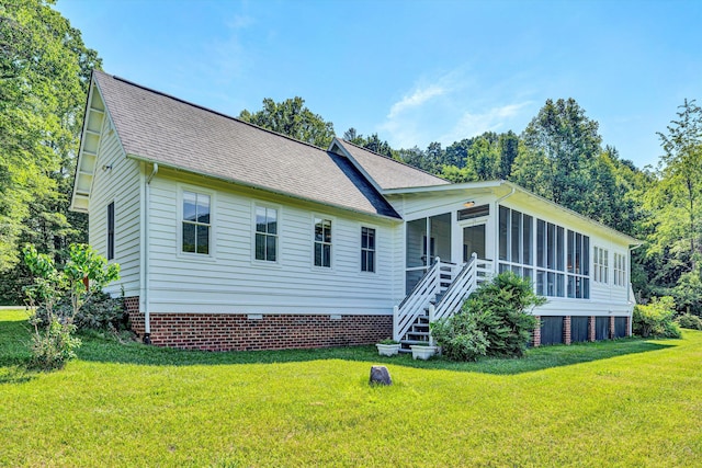 6820 Dawnwood Rd, Roanoke, VA 24018 - view of front of property with a sunroom, a front lawn, a shingled roof, and crawl space