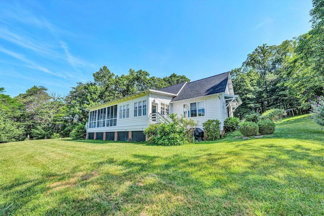 6820 Dawnwood Rd, Roanoke, VA 24018 - back of house with a yard, a sunroom, and roof with shingles