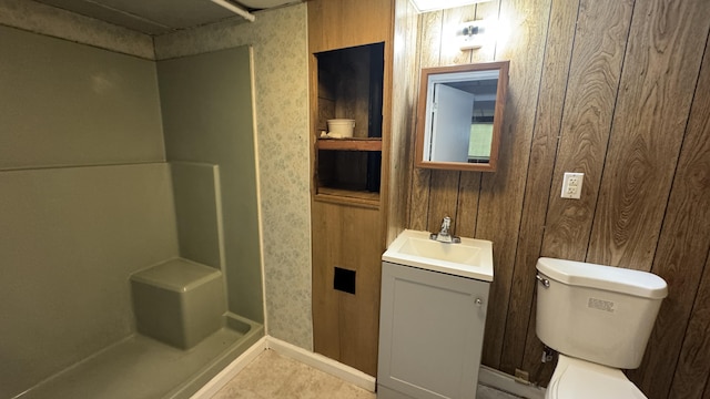 2315 Meadowbrook Rd NW, Roanoke, VA 24017 - bathroom featuring vanity, a shower, wallpapered walls, and tile patterned flooring