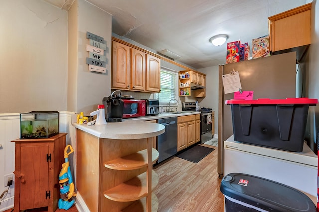 473 Hemlock Rd, Salem, VA 24153 - kitchen featuring open shelves, stainless steel range, dishwasher, light wood-style floors, and light countertops