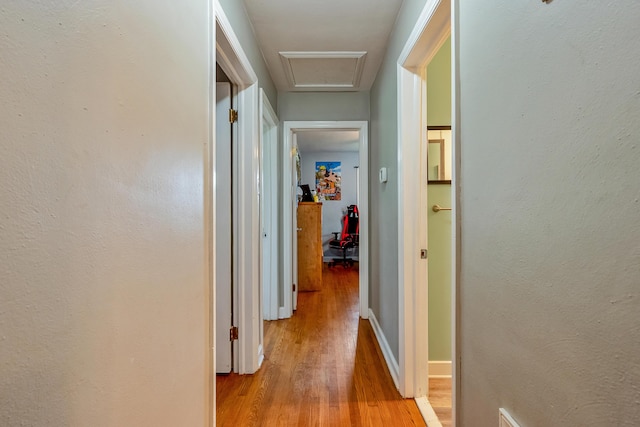 473 Hemlock Rd, Salem, VA 24153 - corridor featuring light wood-style flooring and attic access