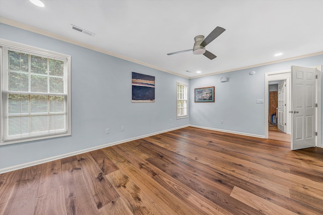 1941 Springmill Rd, Salem, VA 24153 - empty room with healthy amount of natural light, ceiling fan, crown molding, wood finished floors, and recessed lighting
