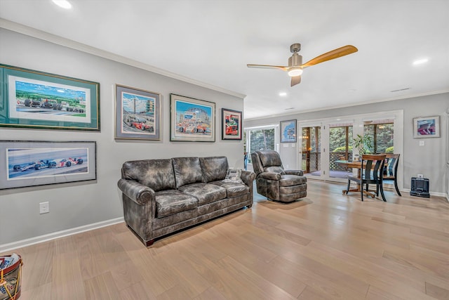 1941 Springmill Rd, Salem, VA 24153 - living room featuring ornamental molding, ceiling fan, light wood-style flooring, and recessed lighting