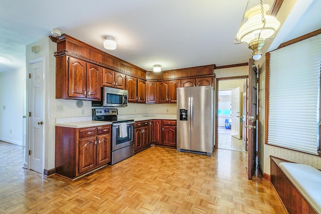 75 Eleanor Ln, Blue Ridge, VA 24064 - kitchen featuring appliances with stainless steel finishes, light countertops, and hanging light fixtures
