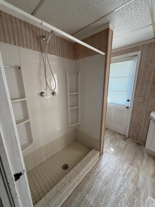 1250 Blacksburg Rd, Fincastle, VA 24090 - full bathroom featuring a shower stall and wooden walls