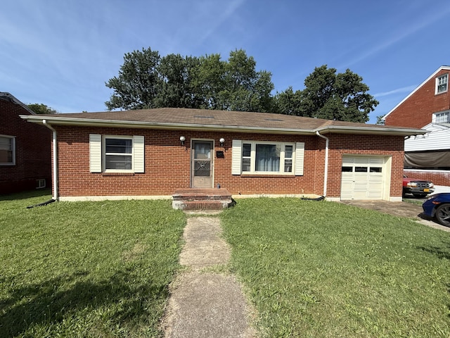 3124 Round Hill Ave NW, Roanoke, VA 24012 - ranch-style house with a garage, a front yard, brick siding, driveway, and a shingled roof