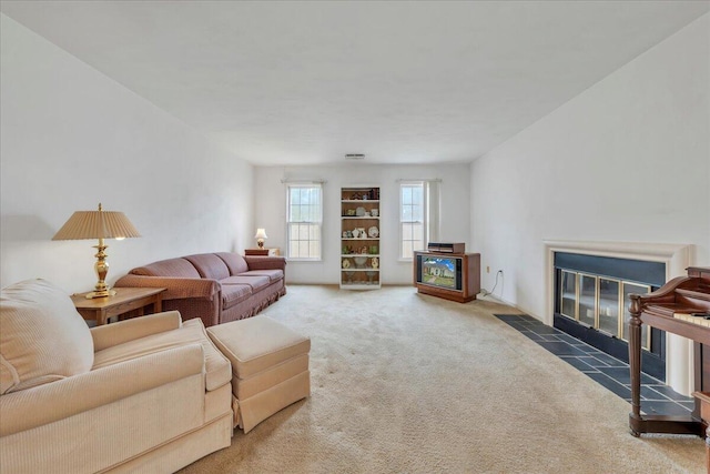 850 Stonegate Ct, Salem, VA 24153 - living room with a fireplace with flush hearth and carpet flooring