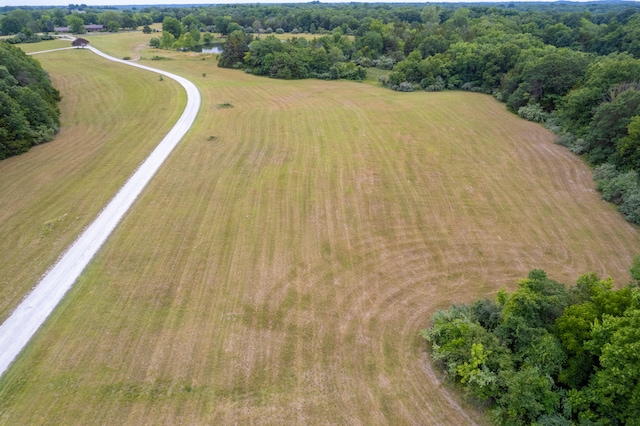 birds eye view of property featuring a rural view