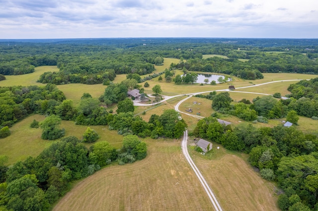 aerial view with a rural view and a water view