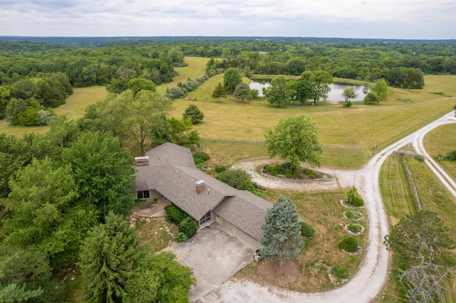 aerial view featuring a rural view and a water view