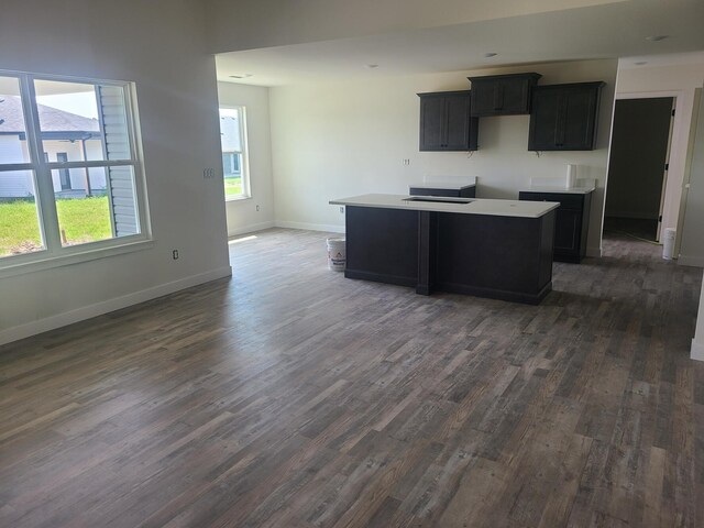 kitchen featuring a center island and dark wood-type flooring