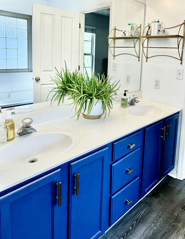 bathroom with vanity and hardwood / wood-style floors