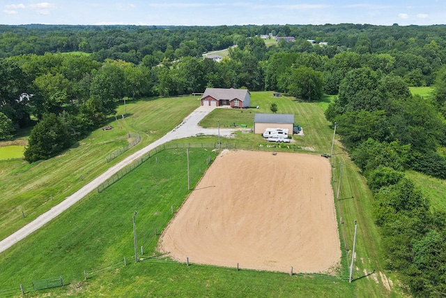 birds eye view of property featuring a rural view