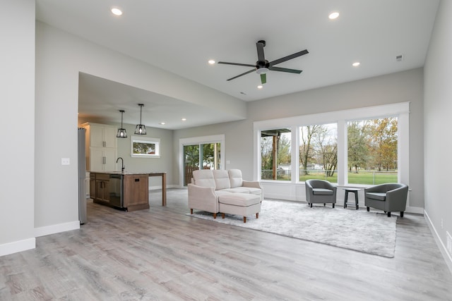 108 Lisa Ct, Hallsville, MO 65255 - living room with a ceiling fan, light wood-type flooring, recessed lighting, and baseboards