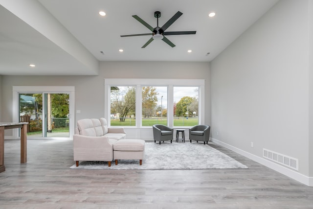 108 Lisa Ct, Hallsville, MO 65255 - living area featuring recessed lighting, wood finished floors, a ceiling fan, and baseboards