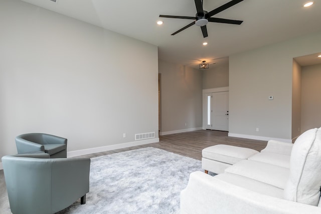 108 Lisa Ct, Hallsville, MO 65255 - living room with a ceiling fan, wood finished floors, recessed lighting, and baseboards