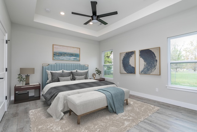 108 Lisa Ct, Hallsville, MO 65255 - bedroom with multiple windows, a raised ceiling, wood finished floors, recessed lighting, and baseboards
