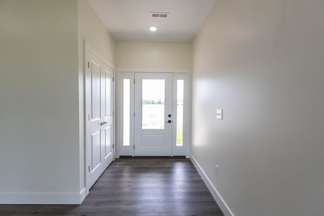 entryway with dark wood-type flooring