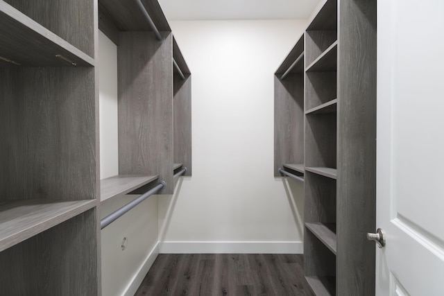 spacious closet with dark wood-style floors