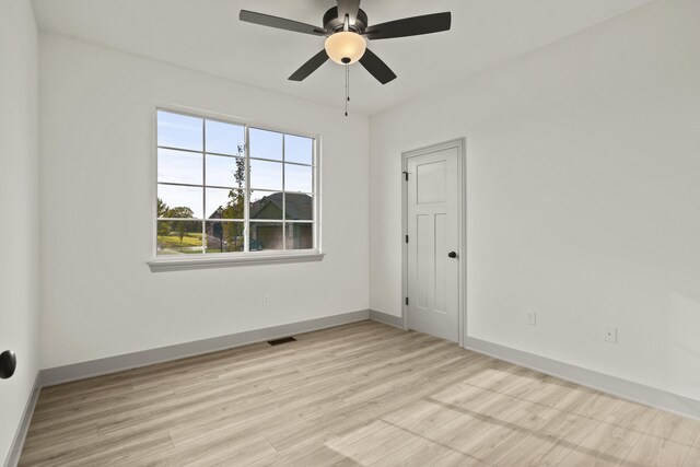 1704 Stillpoint Ct, Columbia, MO 65203 - unfurnished room featuring baseboards, a ceiling fan, visible vents, and light wood-type flooring